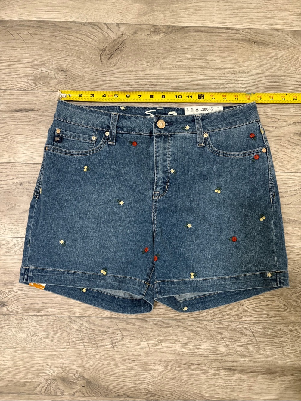 Seven7 Embroidered Floral Denim Shorts - Blue with Red & Yellow Accents